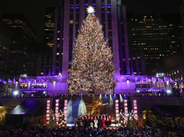Iconic Christmas tree at Rockefeller Center illuminated in midst of pro-Palestinian protest