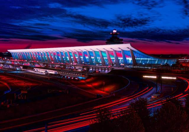 Washington Dulles Airport Terminal at sunset