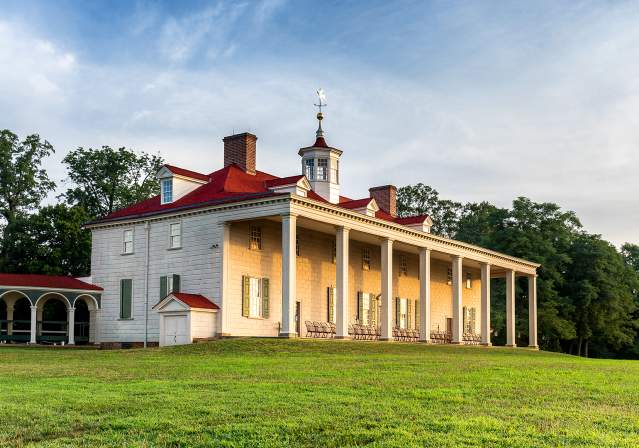 East front of mansion at sunrise at George Washington's Mount Vernon