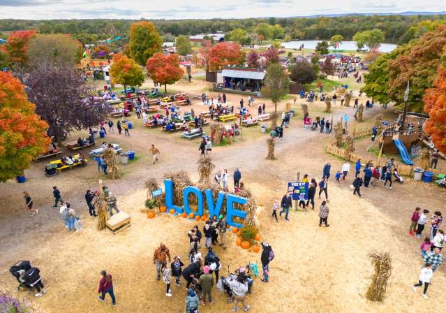 Cox Farm Aerial Shot - Drone - Love Sign - Fall Festival - Families