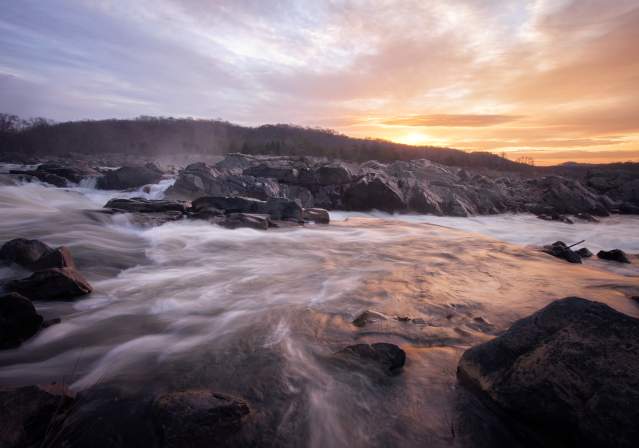 Great Falls Park Waterfall at Sunset