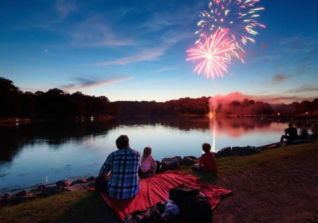 A Family Watching Fireworks at Lake Fairfax Park.