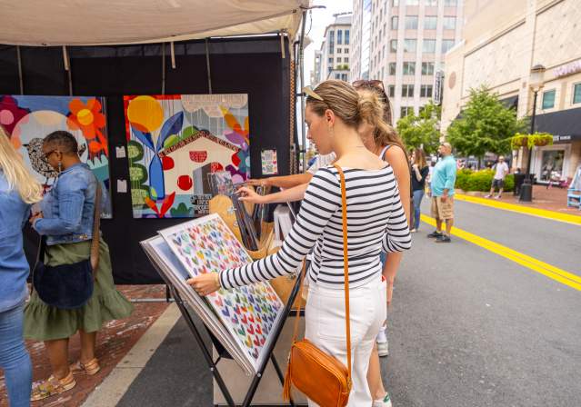 People Browsing Art at the Tephra ICA Fine Arts Festival in Reston Town Center