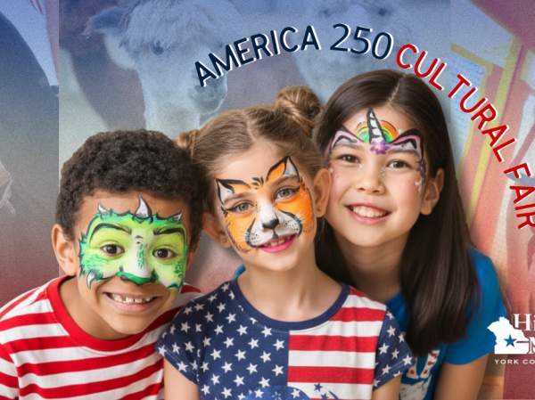 children with their face painted and people celebrating America's 250th Birthday at the Cultural Fair