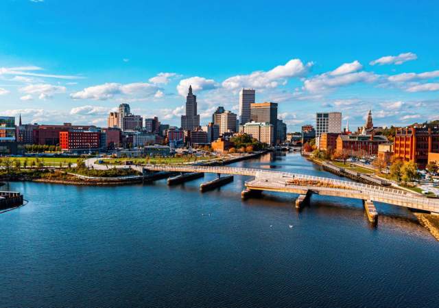 The Providence River Pedestrian Bridge Connects the City