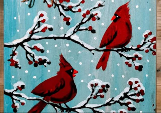 Cardinal Calling 3D Art Wooden Plaque  - Painting Class