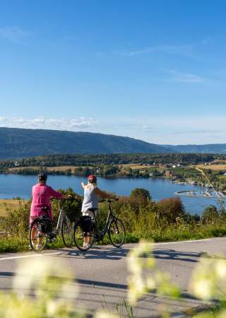 Sol og utsikt fra sykkelsetet langs Randsfjordtråkk