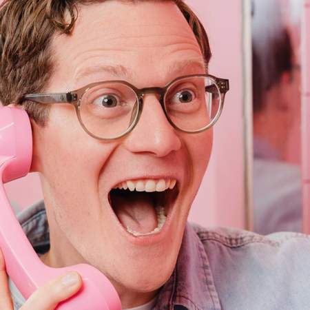 Robin Morgan on a pink phone