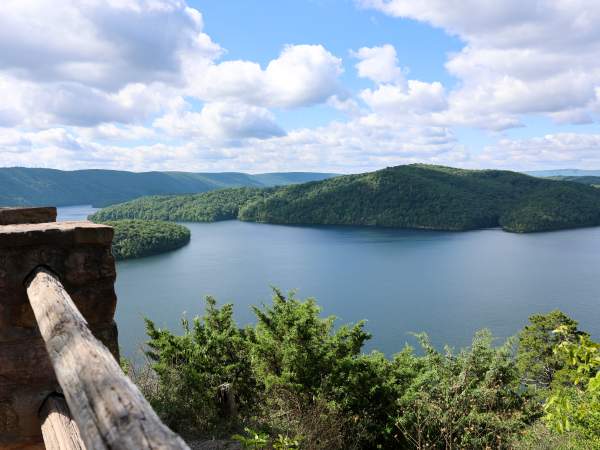 A sunny day view of Raystown Lake from Hawn's Overlook
