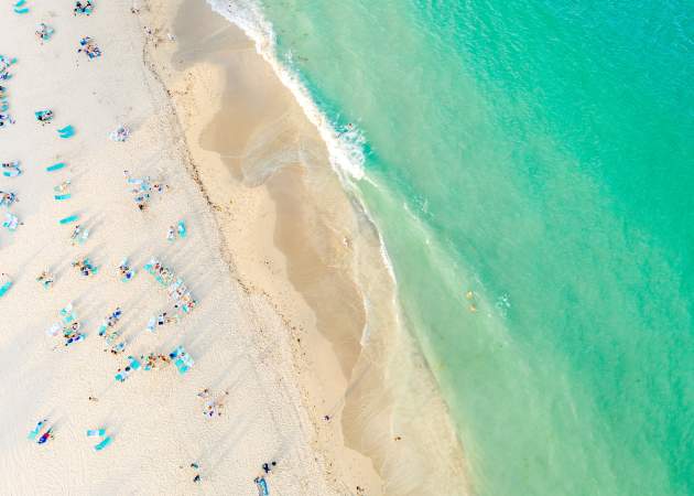 Overhead View Of People At Hollywood Beach In Fort Lauderdale, FL