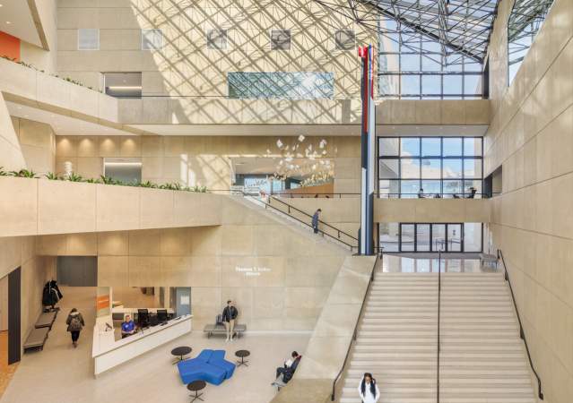 Inside the main atrium of the Eskenazi Museum of Art