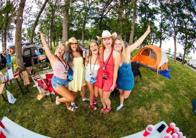 A group of friends at XRoads41 Music Festival Campgrounds in Oshkosh, Wisconsin