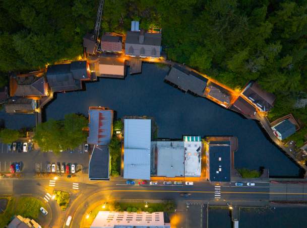Creek Street at Night Aerial 2025