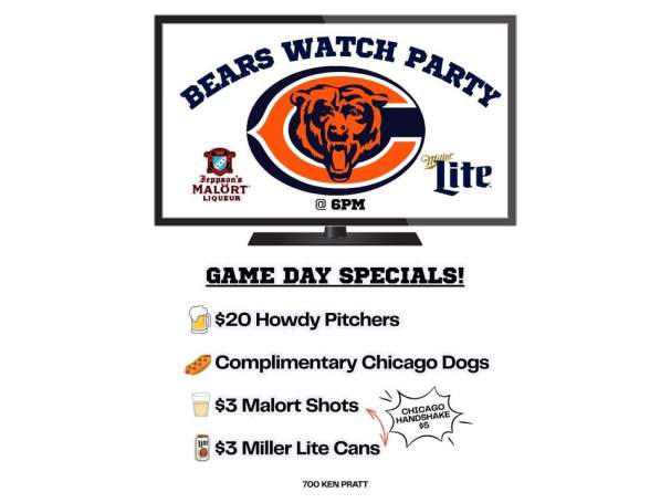 Chicago Bears Watch Party at Ironwood 🐻🍺