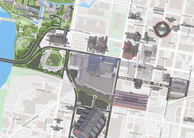 Explore the Indiana Convention Center & Lucas Oil Stadium and downtown via this interactive map