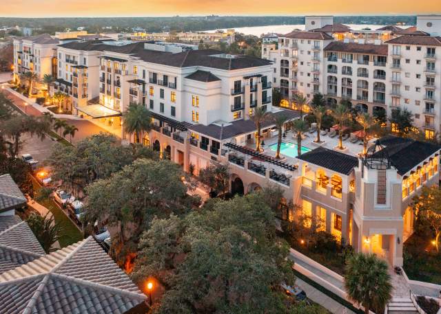 View of The Alfond Inn at dusk