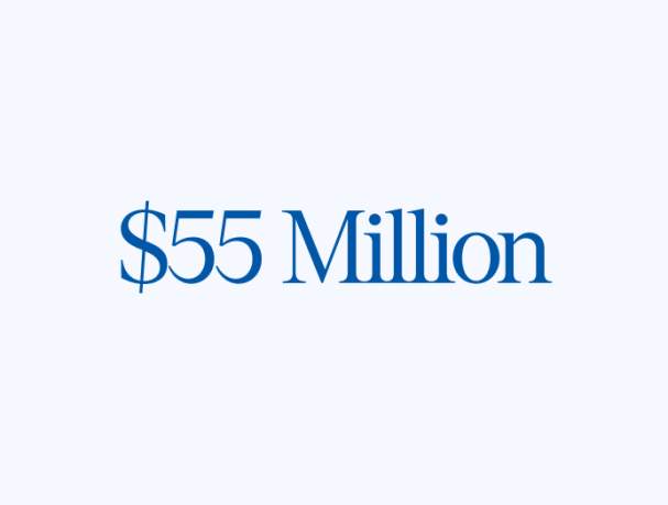Graphic displaying "$55 Million" in dark text against a light background.