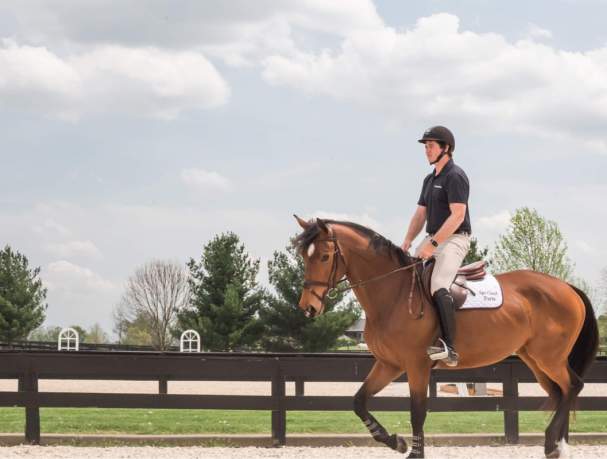 A jockey riding a horse.