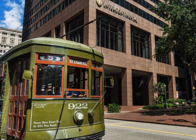 A Streetcar Rolling by Hotel InterContinental in Downtown New Orleans