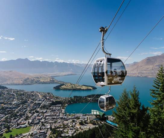 Skyline Queenstown Gondola overlooking Downtown Queenstown and The Remarkables