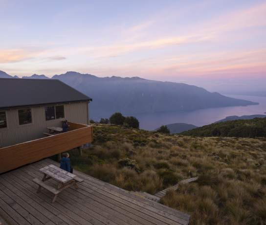 Sunset at Luxmore Hut on the Kepler Track