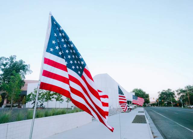 american flags across downtown