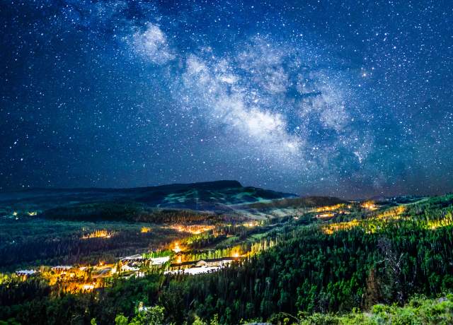 Starry skies above the town of Brian Head, Utah.