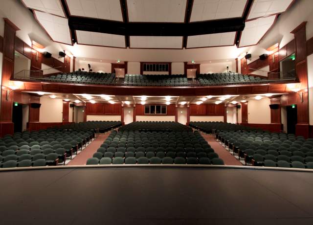 View from the stage of the large conference space at the Heritage Theater in Cedar City, Utah.