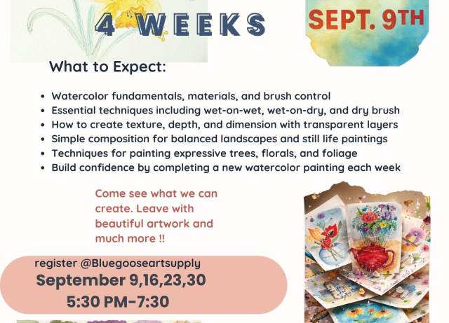 Watercolor Class: 4-Weeks with Martha Mabe with Blue Goose Art Supplies
