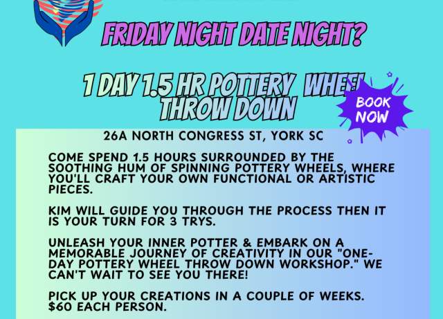 Date Night Pottery Throw Down One Day - 1.5 HR Pottery Wheel Workshop