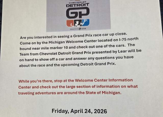 Detroit Grand Prix Car on display at Michigan Welcome Center