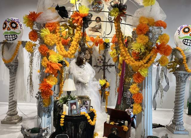 Altar with marigolds and decor