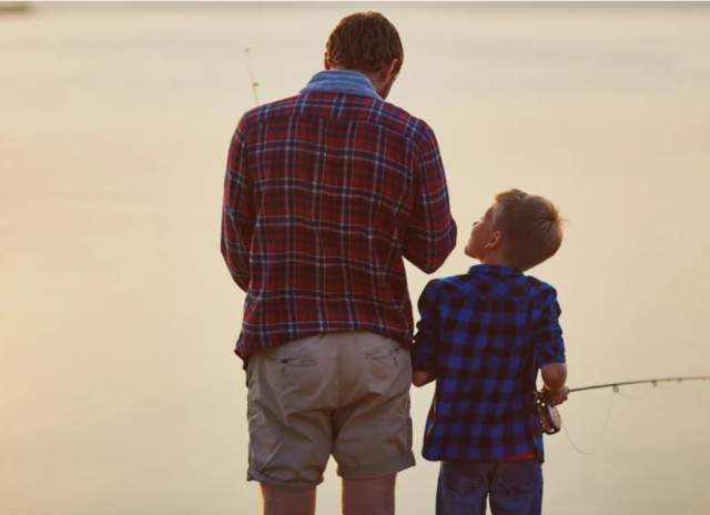 Dad and son fishing