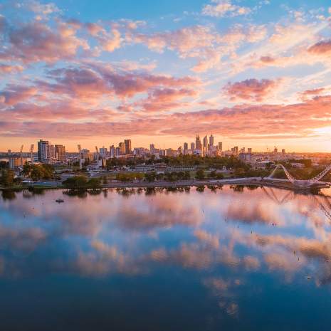 Perth City at sunset looking towards East Perth
