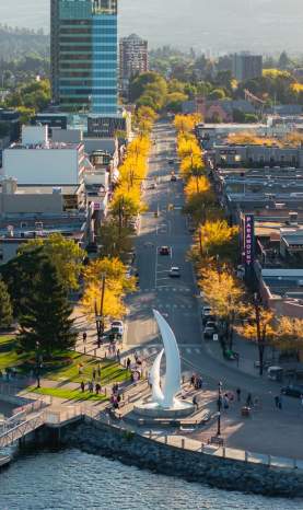 Bernard Avenue Downtown Kelowna during Fall Aerial 3
