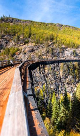 Myra Canyon Trestles span over canyon with people walking and cycling