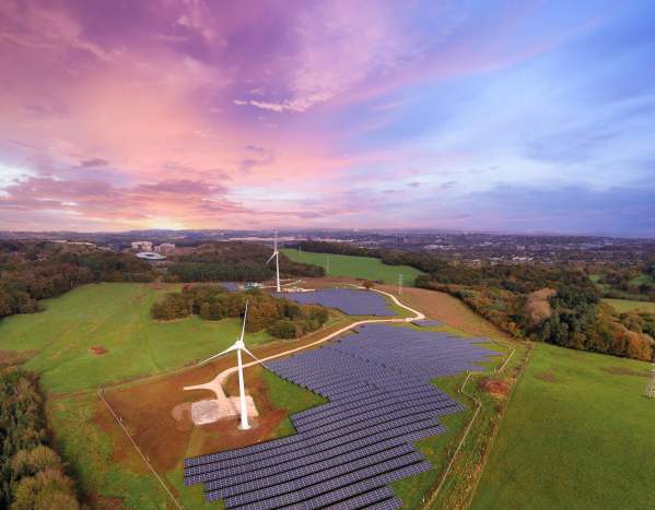 Aerial view of a low carbon energy generation park