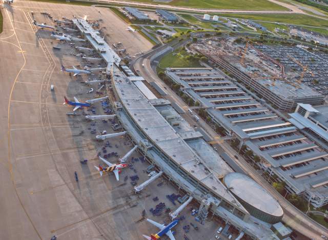 Austin-Bergstrom International Airport terminal from helicopter