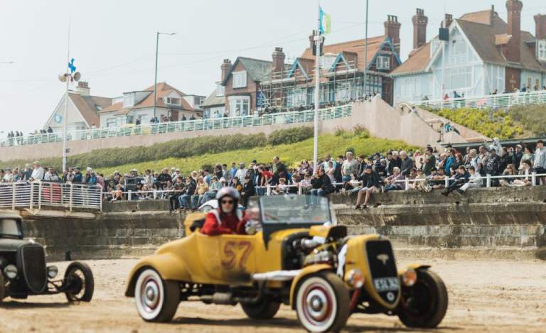 Vintage car racing on Bridlington beach
