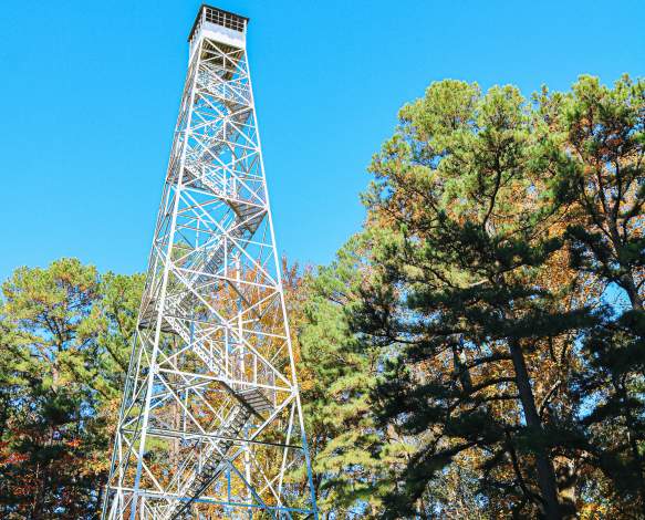 A shot of Hickory Ridge Fire Tower from the ground