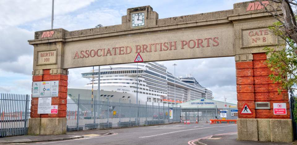 ABP entrance at dock gate 8 with cruise ship in the background