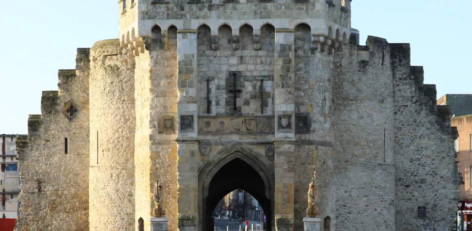 Front entrance of Southampton Bargate on a sunny day