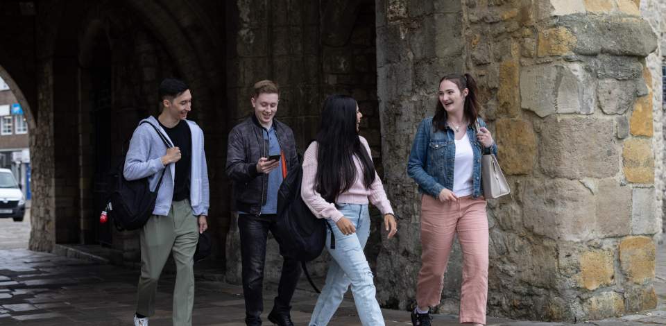 Students walking across campus