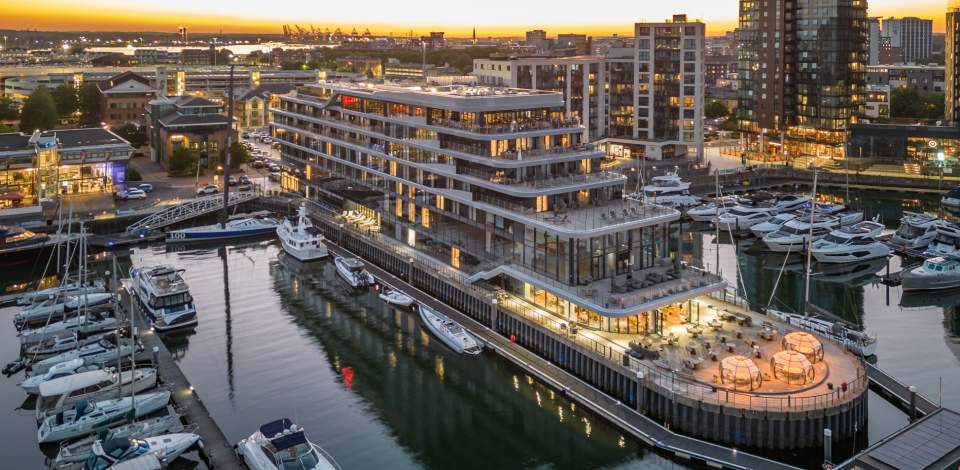 Sunset over Ocean Village and Harbour Hotel
