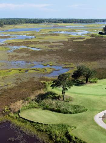 an aerial view of River's Edge Golf Club in Shallotte, NC