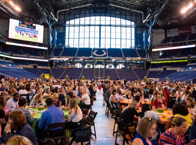 Lucas Oil Stadium is connected by an underground walkway to the Indiana Convention Center