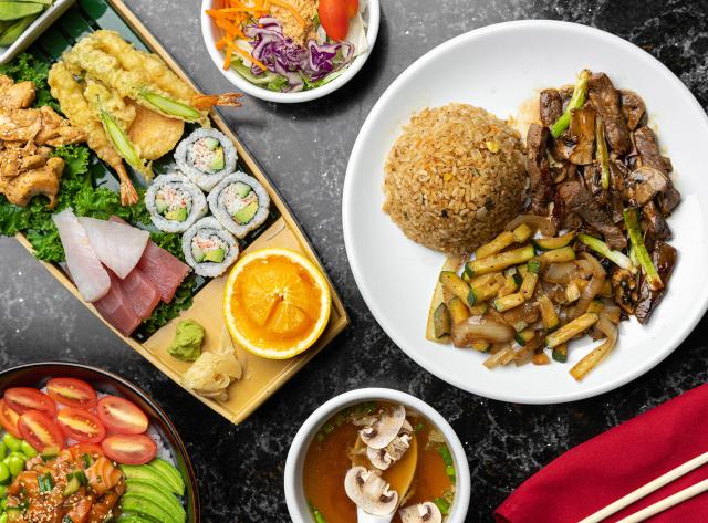Plated Hibachi Meal and Sushi