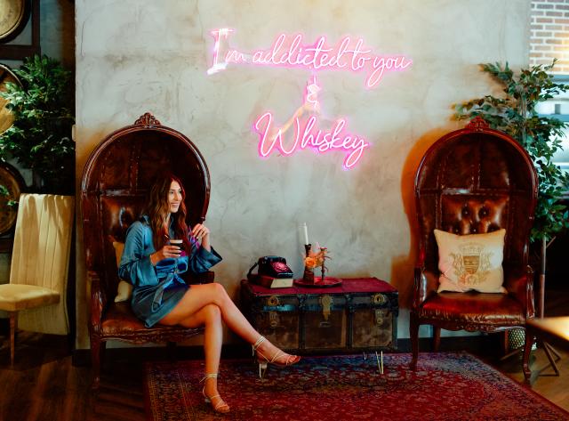 Seating Area with Whiskey Selfie Wall