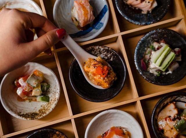 Colorful Sashimi Sample on individual small bowls