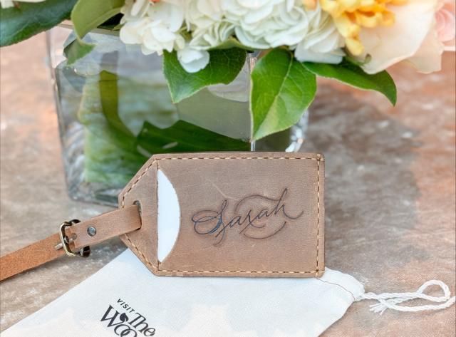 Debossed leather luggage tag